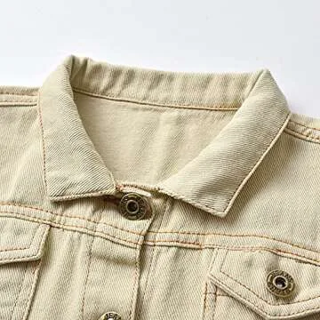 IDOPIP Toddler Baby Boys Girls Denim Jacket Kids Button Down Jeans Jacket Top Long Sleeve Ripped Distressed Trucker Jackets Cowboy Basic Casual Coat Outerwear with Pockets Beige 6-7 Years
