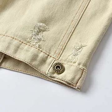 IDOPIP Toddler Baby Boys Girls Denim Jacket Kids Button Down Jeans Jacket Top Long Sleeve Ripped Distressed Trucker Jackets Cowboy Basic Casual Coat Outerwear with Pockets Beige 6-7 Years