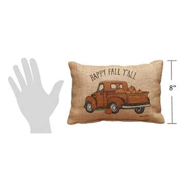 Happy Fall Y'All Truck Small Burlap Pillow 12" x 8"
