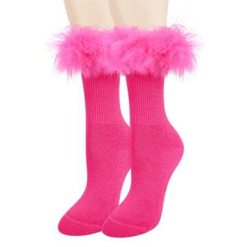 Violet Mist Funny Ruffle Feather Socks Women Girls Cute Frilly Hot Pink Feather Anklet Socks Sexy So...
