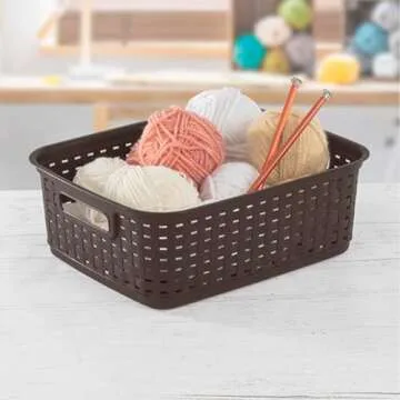 Stylish Sterilite Short Plastic Weave Storage Baskets 6-Pack