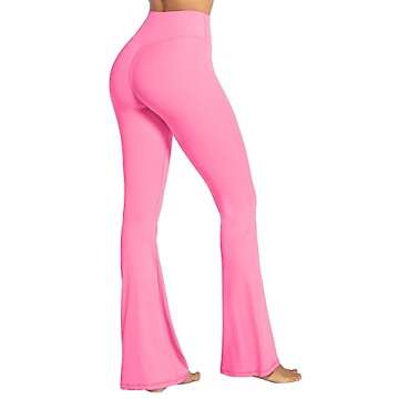Sunzel Flare Leggings, Crossover Yoga Pants with Tummy Control, High Waisted and Wide Leg, No Front Seam Bubblegum Pink Small 30" Inseam