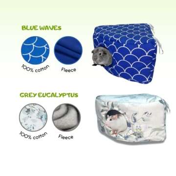 Small Animals Warm Fleece Triangle Hanging House Cage Accessories House Cave for Hamster, Guinea Pig, Rat, Chinchilla, Hedgehog, Degu and Rabbit (Large, Blue Waves)