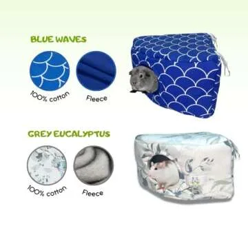 Small Animals Warm Fleece Triangle Hanging House Cage Accessories House Cave for Hamster, Guinea Pig, Rat, Chinchilla, Hedgehog, Degu and Rabbit (Large, Blue Waves)