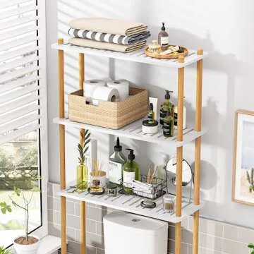 Stylish AmazerBath Bamboo Over The Toilet Storage Shelf