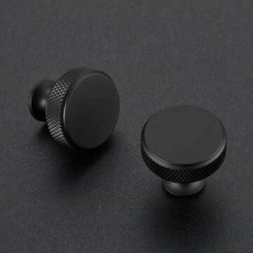 Ravinte 30 Pack Round Matte Black Knobs Knurled Single Hole Pulls Solid Black Kitchen Cabinet Hardwa...