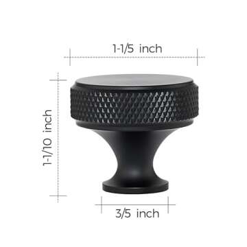 Ravinte 30 Pack Round Matte Black Knobs Knurled Single Hole Pulls Solid Black Kitchen Cabinet Hardware Handles for Drawers