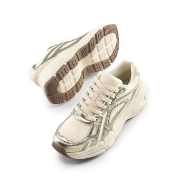 DREAM PAIRS Women's Platform Chunky Liv Fashion Sneakers Walking Lace-Up Comfortable Y2K-Style Sneakers Workout Sport Work Casual Tennis Shoes,Size 8,Champagne,SDFN2436W