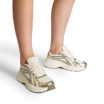 DREAM PAIRS Women's Platform Chunky Liv Fashion Sneakers Walking Lace-Up Comfortable Y2K-Style Sneakers Workout Sport Work Casual Tennis Shoes,Size 8,Champagne,SDFN2436W