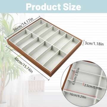 Homeanda Wooden Sunglasses Organizer Tray - Eyewear Jewelry Storage Box with 12 Grids