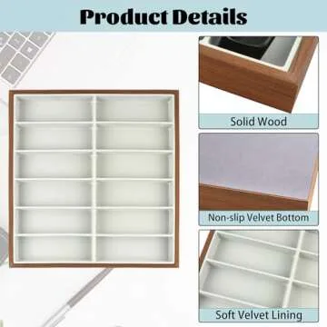 Homeanda Wooden Sunglasses Organizer - 12 Grid Elegance