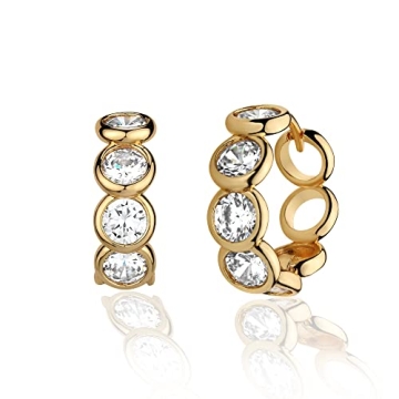 MTMY Huggie Hoop Earrings 14K Gold Plated Cubic Zirconia Dainty Simple Cute Beads Elegant CZ Circle ...