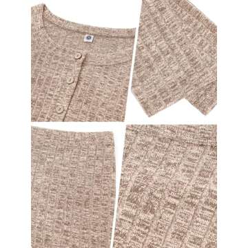 AusLook Women's Plus Size Lounge Pajamas Sets Camel 4X Ribbed Knit Long Sleeve Top and Shorts Outfits 2 Piece Pjs Sets Casual Sleepwear Nightwear Loungewear Sweatsuit