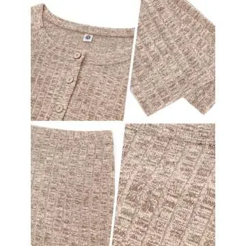 AusLook Women's Plus Size Lounge Pajamas Sets Camel 4X Ribbed Knit Long Sleeve Top and Shorts Outfits 2 Piece Pjs Sets Casual Sleepwear Nightwear Loungewear Sweatsuit
