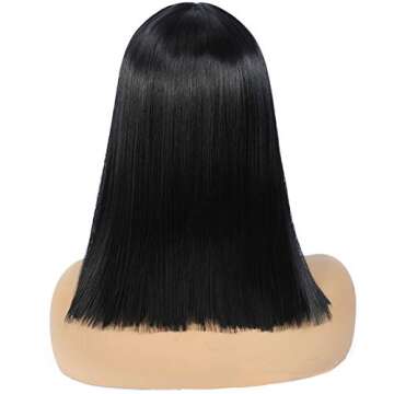 morvally Short Straight Black Wig with Bangs Natural Looking Heat Resistant Hair Cosplay Costume Wigs (14 inches Natural Black)
