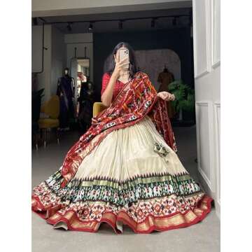 MR CREATION Indian Wedding Style Navratri Lehenga Choli For Women Party Wear with Dupatta (WHITE, X-SMALL)