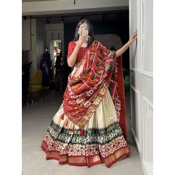 MR CREATION Indian Wedding Style Navratri Lehenga Choli For Women Party Wear with Dupatta (WHITE, X-SMALL)