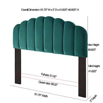 Teal Tufted Velvet Upholstered Headboard for Queen Full Size
