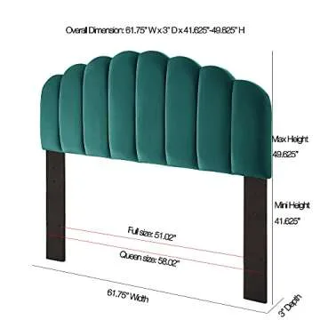 Teal Tufted Velvet Upholstered Headboard for Queen Full Size