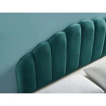Teal Tufted Velvet Upholstered Headboard for Queen Full Size