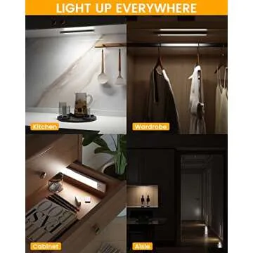 ASOKO Under Cabinet Lights Motion Sensor Light Indoor 3-Colors USB-C Rechargeable LED Closet Lights Battery Operated Wireless Magnetic Light Strip for Kitchen(Silver-3 Colors Light, 3 Pack-7.8inch)