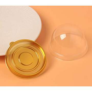 HAPY SHOP 60 Pcs Clear Plastic Mini Cake Box, 2 Inch Cupcake Container with Clear Dome Plastic Muffins Cheese Pastry Dessert Mooncake Display Holder for Wedding Birthday Party (Gold)