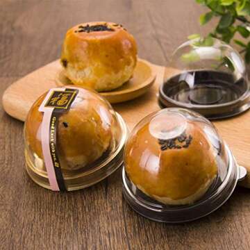 HAPY SHOP 60 Pcs Clear Plastic Mini Cake Box, 2 Inch Cupcake Container with Clear Dome Plastic Muffins Cheese Pastry Dessert Mooncake Display Holder for Wedding Birthday Party (Gold)