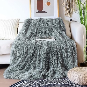 Tuddrom Extra Soft Faux Fur Blanket 70x78 Gray Blue