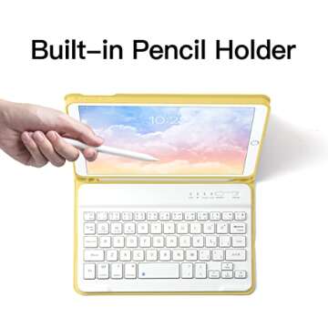 GUDOU Bluetooth Keyboard Smart Case for iPad 7th/8th/9th Generation 10.2 inch,Detachable iPad Keyboard Case with Pencil Holder,Auto Sleep/Wake (Yellow)