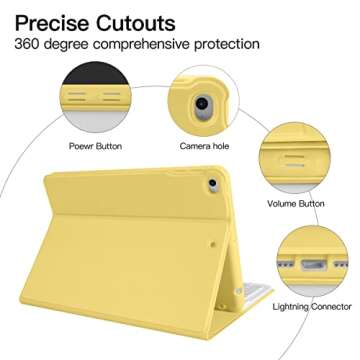 GUDOU Bluetooth Keyboard Smart Case for iPad 7th/8th/9th Generation 10.2 inch,Detachable iPad Keyboard Case with Pencil Holder,Auto Sleep/Wake (Yellow)