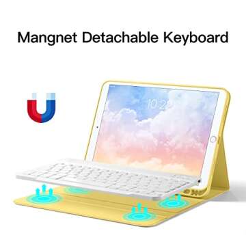 GUDOU Bluetooth Keyboard Smart Case for iPad 7th/8th/9th Generation 10.2 inch,Detachable iPad Keyboard Case with Pencil Holder,Auto Sleep/Wake (Yellow)
