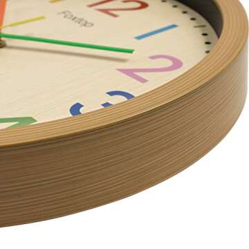 Foxtop Silent Kids Wall Clock 12 Inch Non-Ticking Battery Operated Colorful Childrens Clock for Classroom Playroom Nursery Bedrooms Kids Room School