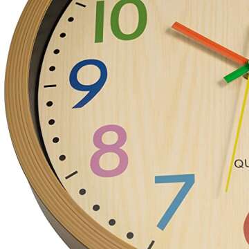 Foxtop Silent Kids Wall Clock 12 Inch Non-Ticking Battery Operated Colorful Childrens Clock for Classroom Playroom Nursery Bedrooms Kids Room School