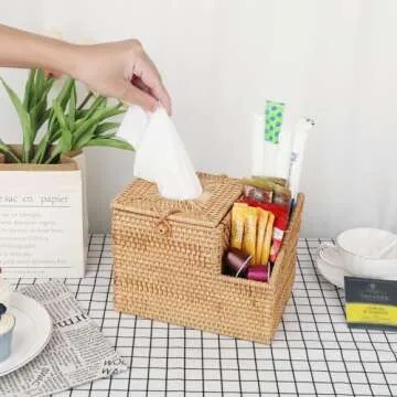 Stylish Rattan Tissue Box with Storage Organizer