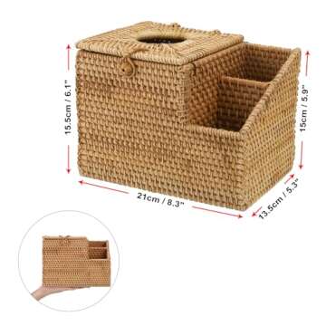Stylish Rattan Tissue Box with Storage Organizer