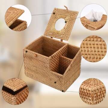 Stylish Rattan Tissue Box with Storage Organizer