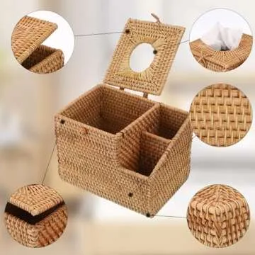 Stylish Rattan Tissue Box with Storage Organizer
