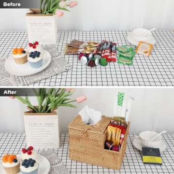 Stylish Rattan Tissue Box with Storage Organizer