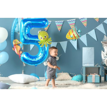 Blue Number 5 Balloon Set with Mini Sea Animals for Kids