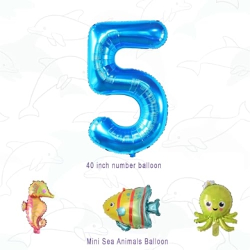 Blue Number 5 Balloon Set with Mini Sea Animals for Kids