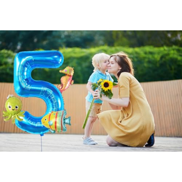 Blue Number 5 Balloon Set with Mini Sea Animals for Kids