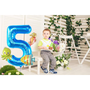 Blue Number 5 Balloon Set with Mini Sea Animals for Kids