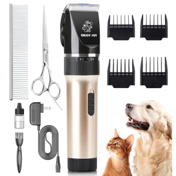 ENJOY PET Low Noise Cordless Dog Grooming Clippers - Rechargeable Pet Trimmer with Titanium Blades