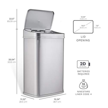 NINESTARS 13 Gallon Touchless Automatic Trash Can