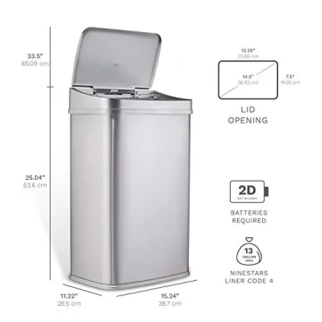 NINESTARS 13 Gallon Touchless Automatic Trash Can