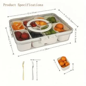 HUAHANDA Divided Serving Tray with Lid and Handle - Portable Charcuterie Container for Snacks and Fr...