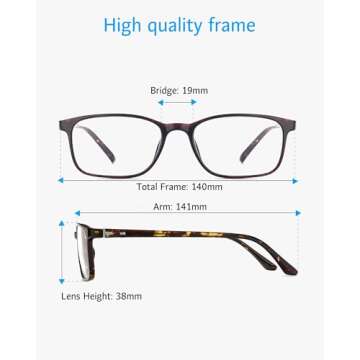 ANRRI Blue Light Blocking Glasses Anti Eyestrain UV Filter Computer Game Eyeglasses Lightweight Tortoise Frame