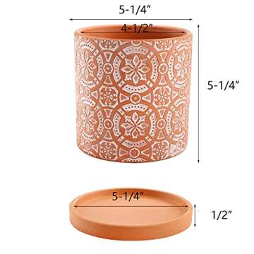 Jucoan 2 Pack Terracotta Plant Pot, 5'' Red Clay Planter Pot, Ceramic Cactus Flower Planter Succulen...
