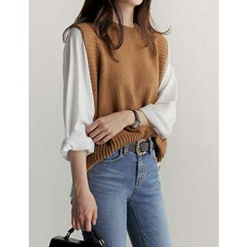 UANEO Women Sweater Vest - Casual Knitwear Sleeveless Pullover Tops - Brown
