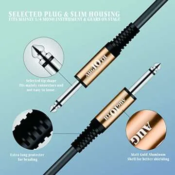 Augioth Guitar Cable 6 ft, Stage Electric Instrument Bass Cable AMP Cord 1/4 Straight to Straight Black